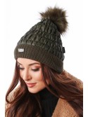 Winter cotton hat with pompom, dark green C31 - Online store - Boutique